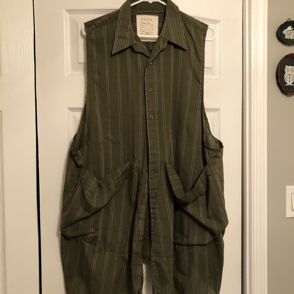 State the Label Green Stripe Smock Large